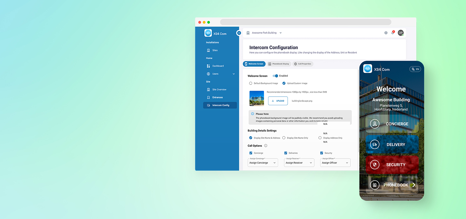 Customization features to the XS4 Com smart intercom  