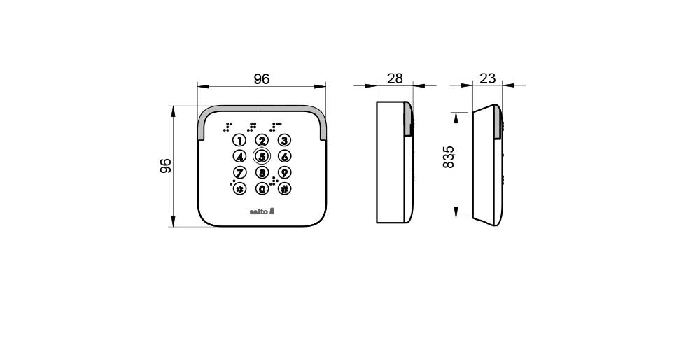 Design XS EURO WR Keypad Technical Drawing