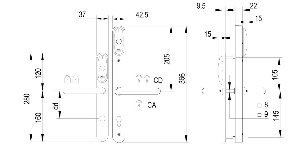 XS4 Original Double Reader - Technical Drawing