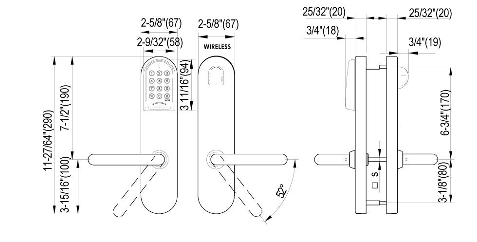 XS4 Original Keypad ANSI Technical Drawing